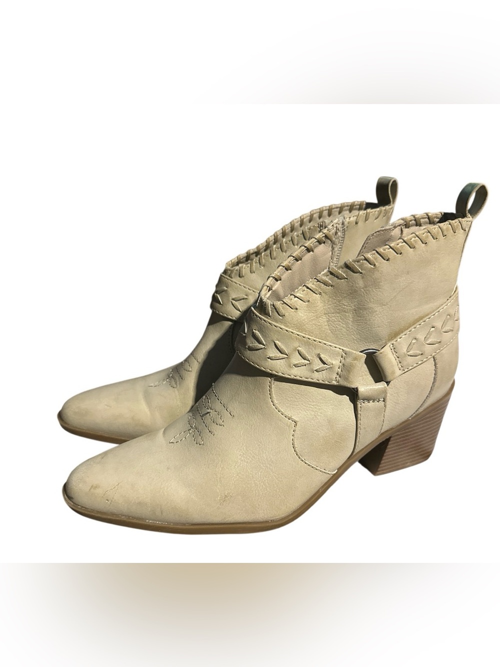 Frye and Co. Palma Stone Size 8.5 Western Zip Stitching Buckle Ankle Boots Women